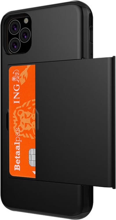 Peachy Secret Pasjeshouder hoesje portemonnee TPU hardcase geschikt voor iPhone 11 Pro Max - Zwart