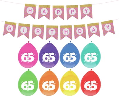 Haza Verjaardag 65 jaar geworden versiering - 16x thema ballonnen/1x Happy Birthday slinger 300 cm