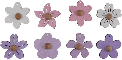 Houten bloemen hangdecoratie hout paars, roze, wit 4,5cm 24 st, 24 Stü