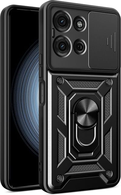 MobyDefend Hoesje - Geschikt voor Motorola Moto G75 - Pantsercase Met Draaibare Ring - Zwart