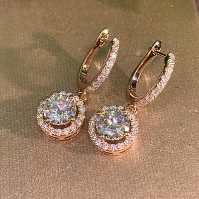 Klassiek Design Roségoud Kleur Ronde Hangende Oorbellen Voor Vrouwen Schitterende Kristal Cz Verloving Bruiloft Sieraden Statement Oorbel brown