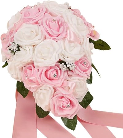 Bruidsboeket - Kunstbloemen bruiloft - Bruiloft decoratie - Realistisch uiterlijk - 26 x 25 cm - Roze