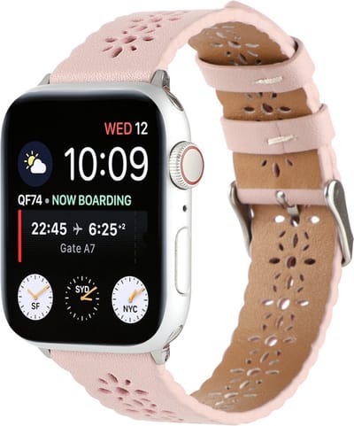 Strap-it Leren band met patroon - Geschikt voor Apple Watch bandje - Series 1/2/3/4/5/6/7/8/9/10/11/SE/SE2/SE3 - Roze - Luxe band leer uitgesneden patroon - iWatch bandje maat: 38 / 40 / 41 / 42mm
