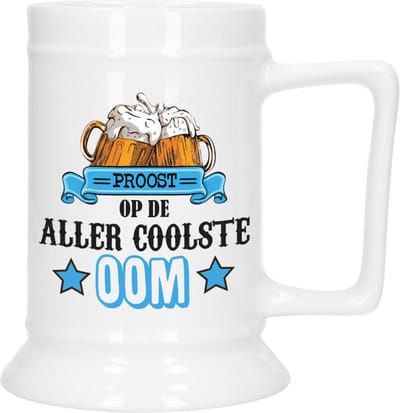 Bellatio Decoration Cadeau Bierpul voor oom - blauw - de coolste oom - keramiek - 530 ml