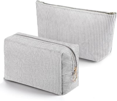 Cosmetica Tassen voor Vrouwen - 2 Stuks Corduroy Make-up Reistasjes in Grijs/Wit, Ideaal voor Reizen en Dagelijks Gebruik