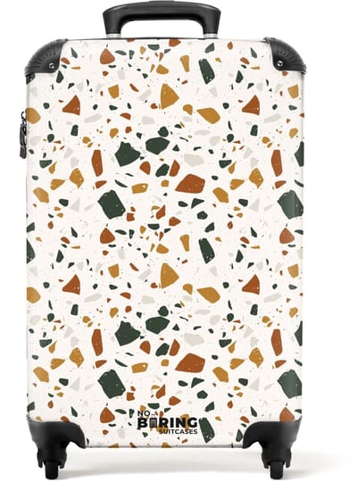 NoBoringSuitcases.com - Koffer - Terrazzo patroon roest oker - Past binnen 55x40x20 cm en 55x35x25 cm - Trolley handbagage - Valiezen met wieltjes volwassenen - Reiskoffer op wielen - Rolkoffer lichtgewicht