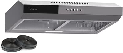 Klarstein afzuigkap 60 cm, afzuigkap met afvoersysteem en vaatwasserbestendig filter van aluminium, rustige afzuigkap voor afvoersysteem, 200 m³/h debiet, efficiënte wandkap met leds en touch control