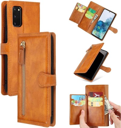 LuxeBass Hoesje geschikt voor Samsung Galaxy A22 5G - Boekhoesje - LichtBruin - Vintage portemonne hoes met ritssluiting gsm hoesje - telefoonhoes - telefoonhoesjes