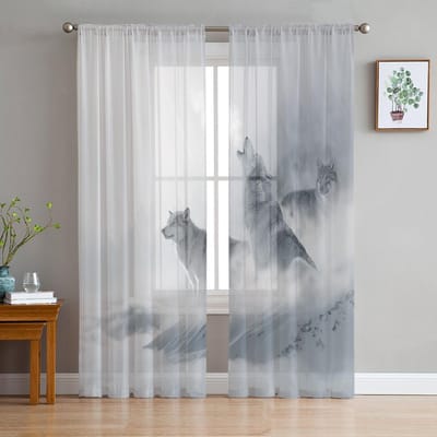 Wolf Bosdier Tule Gordijnen Voor Woonkamer Voile Transparante Raam Gordijn Voor Slaapkamer Chiffon Gordijnen Voor Keuken 135W x 244H(cm)