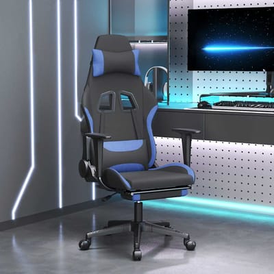 vidaXL - Massage - gamestoel - met - voetensteun - stof - zwart - en - blauw