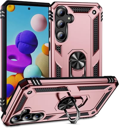 Anti-Shock Hybrid Ring Armor - Backcover Hoesje Geschikt voor: Samsung Galaxy S24 FE - Rosegoud