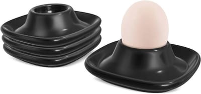 Zwarte Keramische Eierhouders Set - 4-delige Porseleinen Eierdopjes voor Ontbijt en Brunch