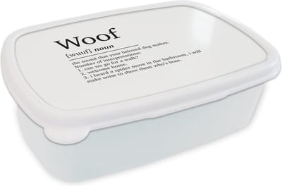 Broodtrommel Wit - Lunchbox - Brooddoos - Woof - Quotes - Spreuken - Woef definitie - Woordenboek - 18x12x6 cm - Volwassenen