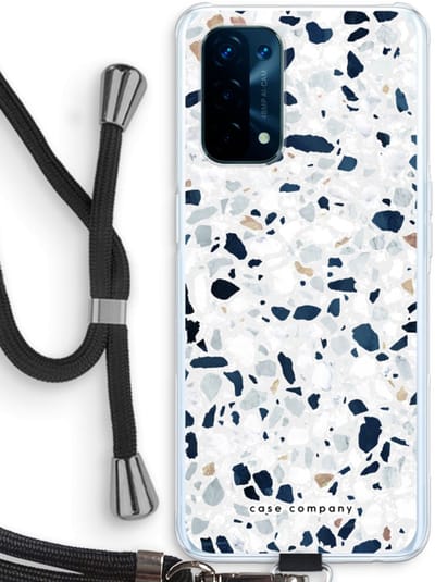Case Company® - Hoesje met koord geschikt voor Oppo A74 5G hoesje met Koord - Terrazzo N°1 - Telefoonhoesje met Zwart Koord - Bescherming aan alle Kanten en Over de Schermrand