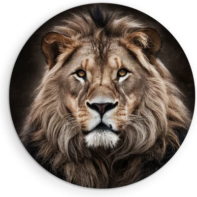 Saammp Muurcirkel Hout - leeuwen portret - Afrika - Dieren - Ø 90 - Wandcirkel - Wanddecoratie Cirkel - Muurdecoratie Woonkamer - Slaapkamer decoratie - Rond Schilderij