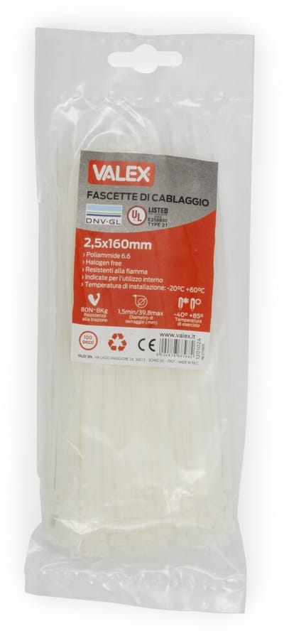 Witte kabelbinders / Tie wraps 2,5x160mm 100 stuks