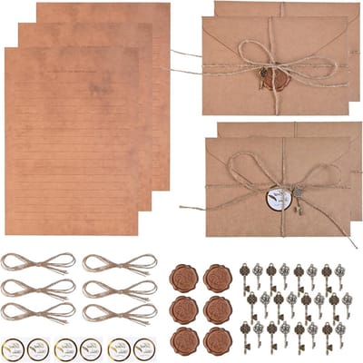 Set van 44 Bladen Vintage Pergamentpapier A5 met 12 Middeleeuwse Enveloppen voor Romantische Brieven - Perfect voor Kerst, Verjaardagen en Creatieve Decoratie