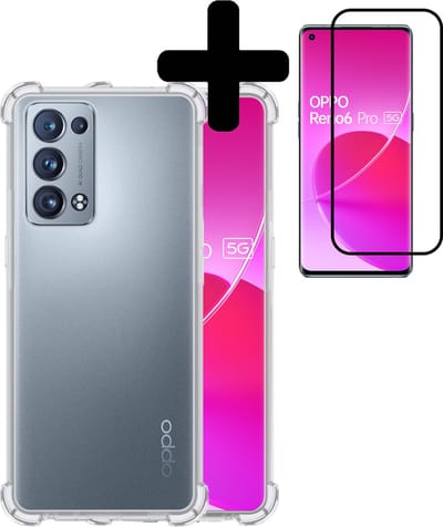 Hoesje - Met Screenprotector - Geschikt voor OPPO Reno 6 Pro - Sterk & Shockproof - Siliconen Case - Back Cover - Telefoon Hoes - Shock Proof - Telefoonhoesjes - Transparant