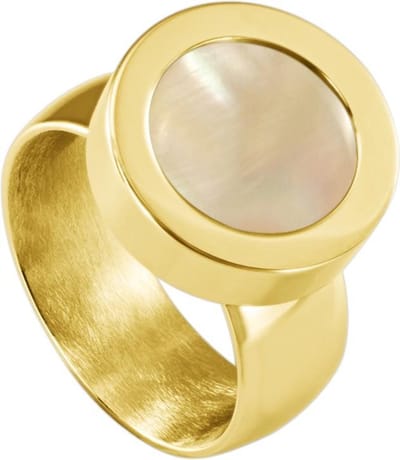 Quiges RVS Schroefsysteem Ring Goudkleurig Glans 19mm met Verwisselbare Perzikkleur Schelp 12mm Mini Munt