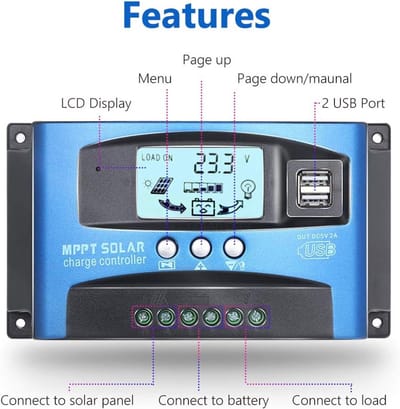 MPPT Solar Laadregelaar met Dual USB en LCD Scherm voor 12V/24V Zonnepanelen