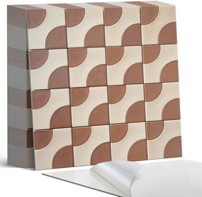 Coloray Plaktegels - Geometrisch gepatroneerde tegels Zelfklevende Tegels - 20 cm x 20 cm - Bruin Plaktegels - 20 stuks - Vierkant PVC Tegels - Plaktegels Badkamer - Plaktegels Vloer - Vinyl Tegels - Wandtegel Zelfklevend