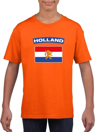 Nederland t-shirt met Hollandse vlag oranje kinderen - Oranje Koningsdag/ Holland supporter kleding 110/116