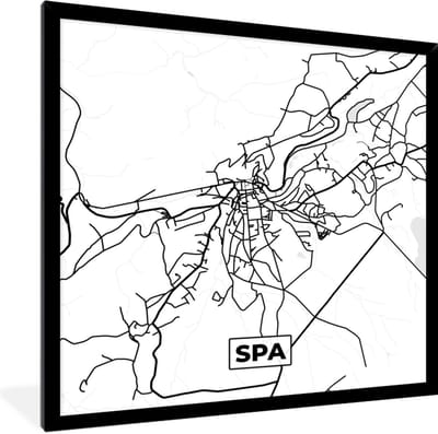 Fotolijst incl. Poster Zwart Wit- Zwart Wit – België – Plattegrond – Stadskaart – Kaart – Spa - 40x40 cm - Posterlijst