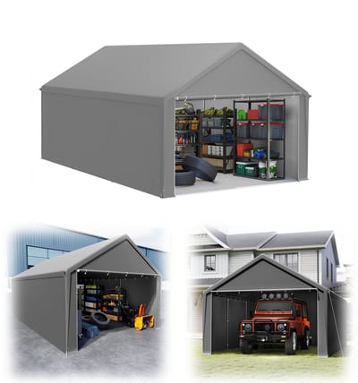 Gereedschapsschuur Gereedschapstent 4x6m (24㎡) Vouwpaviljoen UV-Bescherming Garagentent Met Zijwanden & Ventilatieopeningen Waterdicht PE Stof En Metaalframe Buiten Carport Grijs NAIZY