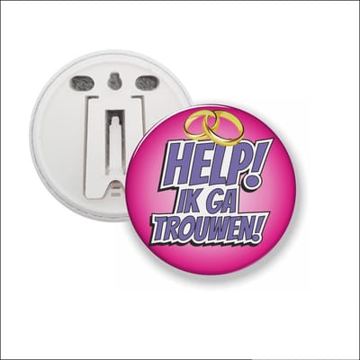 Button Met Clip 58 MM - Help Ik Ga Trouwen - Roze