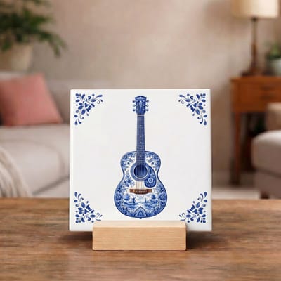 Delftsblauw Tegeltje 11x11 Gitaar – Muziekliefhebber Cadeau