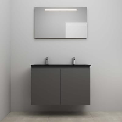 On-Line Badkamermeubelset - 100 cm - Bouwpakket - Greeploze Ladestructuur - Acryl Wastafel - 2 Kraangaten - Spiegel met LED-Verlichting - Mat Antraciet