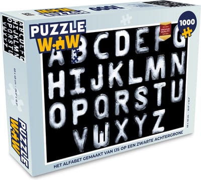 Puzzel Het alfabet gemaakt van ijs op een zwarte achtergrond - Legpuzzel - Puzzel 1000 stukjes volwassenen