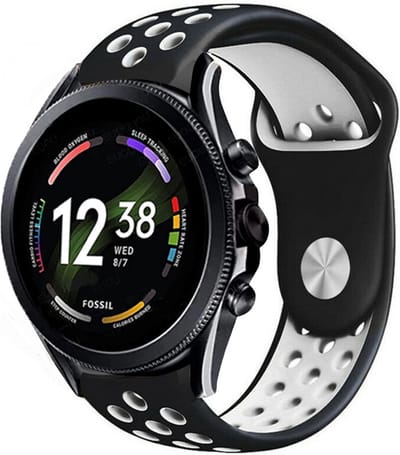 Strap-it Siliconen sport bandje - geschikt voor Fossil Gen 6 44mm / Gen 5 / Gen 5e 44mm - zwart/wit
