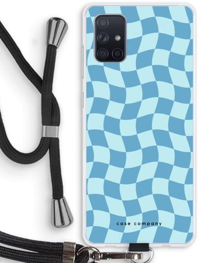 Case Company® - Hoesje met koord geschikt voor Samsung Galaxy A71 hoesje met Koord - Grid Blauw - Telefoonhoesje met Zwart Koord - Bescherming aan alle Kanten en Over de Schermrand