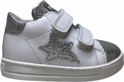falcotto meisje velcro lederen sneakers sirio wit zilveren ster mt 20