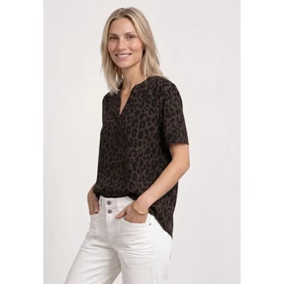 Blouse shirt met gespleten hals en print