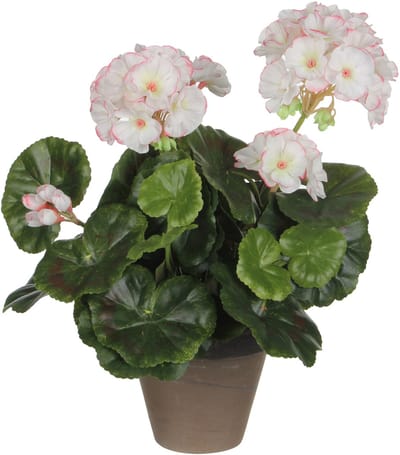 Mica Decorations Kunstplant - geranium - wit/roze - in pot - 34 cm - nepplanten - kunstbloemen