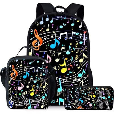 Ensemble de Sacs à Dos Trois Pièces Imprimé Notes de Musique Arc-en-ciel pour Garçons et Filles Meilleurs Cadeaux Sac d'École Plat Dessin Animé 2D pour Enfants