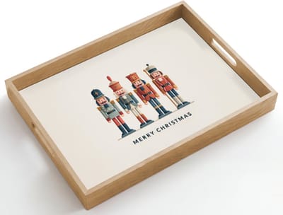 Dienblad hout 50x35 cm - Schootdienblad - Notenkrakers - Minimalistisch - Kerst - Beige - Borrelplank rechthoek - Plateau dienbladen