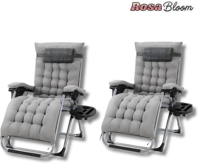 RosaBloom Ligstoel Tuin - Ligbed - set van 2 - Buiten - Opvouwbaar - Zacht Katoen Kussen - Stabiel - max 160kg - Grijs