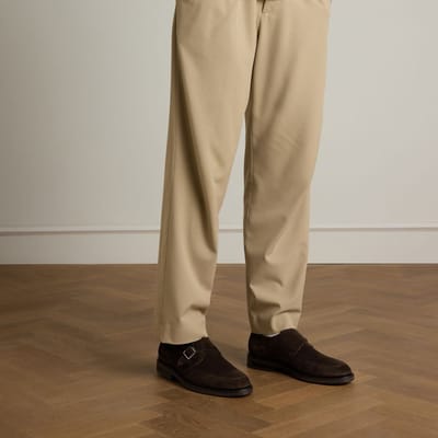Manfield - Heren - Donkerbruine suède gespschoenen - Maat 41