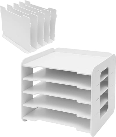 Papieren Bureau Organizer - Documentenhouder Stapelbak - Kantoor Organisatie - Sterke Belastingcapaciteit - 5 Lagen Horizontaal - Hout PVC