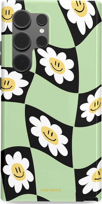 Casetastic hoesje geschikt voor Samsung Galaxy S24 Ultra - Dubbellaagse bescherming - Golvende madeliefjes - Fashion Case - Mintgroen Zwart Wit Beige
