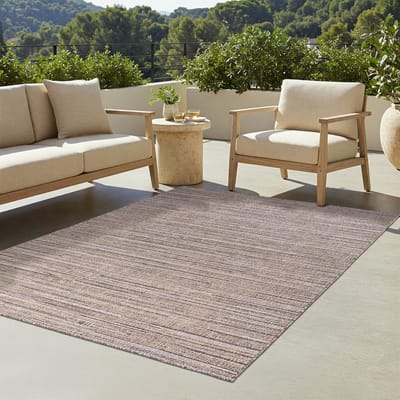 TAPISO Yucana Buitentapijt - Flatweave Vloerkleed Buiten & Binnen - Modern Buitenkleed Gestreept - Weerbestendig & UV-bestendig - Bruin 80x150