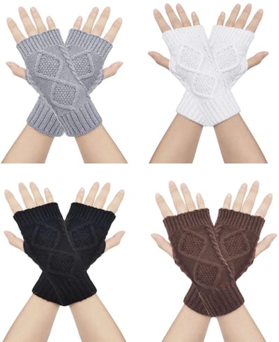 MTTproducts- Handschoenen zonder Vingers - 4 Paar Gebreide Handschoenen - Winterhandschoenen - Warme Acryl Handschoenen - Ideaal voor Buitenactiviteiten - Zacht en Comfortabel - Vingerloze Handschoenen