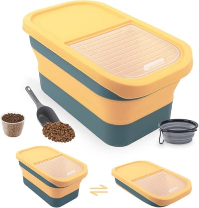 Droogvoerbak voor huisdieren - 5 kg opvouwbare opbergdoos met lepel en maatbeker, luchtdicht en handig