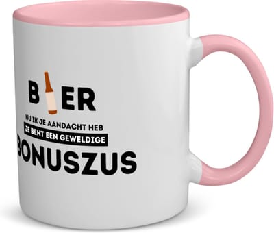 Akyol - bier, nu ik je aandacht heb je bent een geweldige bonuszus koffiemok - theemok - roze - Zus - de beste zus - verjaardagscadeau - verjaardag - cadeau - cadeautje voor zus - zus artikelen - kado - geschenk - gift - 350 ML inhoud