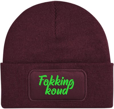 Fokking koud (cursief) wintermuts Burgundy | fluor groen - soBAD. | Unisex | Skimuts | Muts | Kou | met grappige tekst | Winter | Beanie | Bordeaux rood