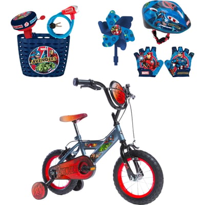 Avengers fietsset; fiets 12 inch, handschoenen, helm en accessoires