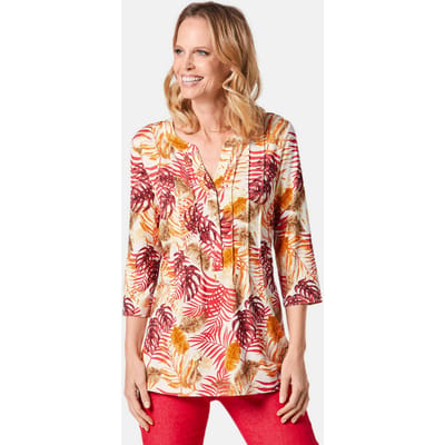 Figuurvriendelijk gedessineerd tuniekshirt - rood / oranje / gedess. - Gr. 40 van Goldner Fashion